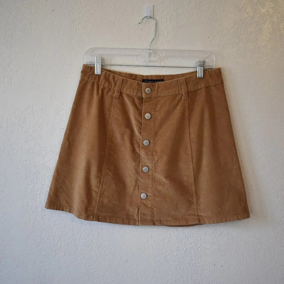 Boho Corduroy Button Front Skirt Mini Sz 29 Camel Retro 70s Cowgirl Western - Picture 1 of 13